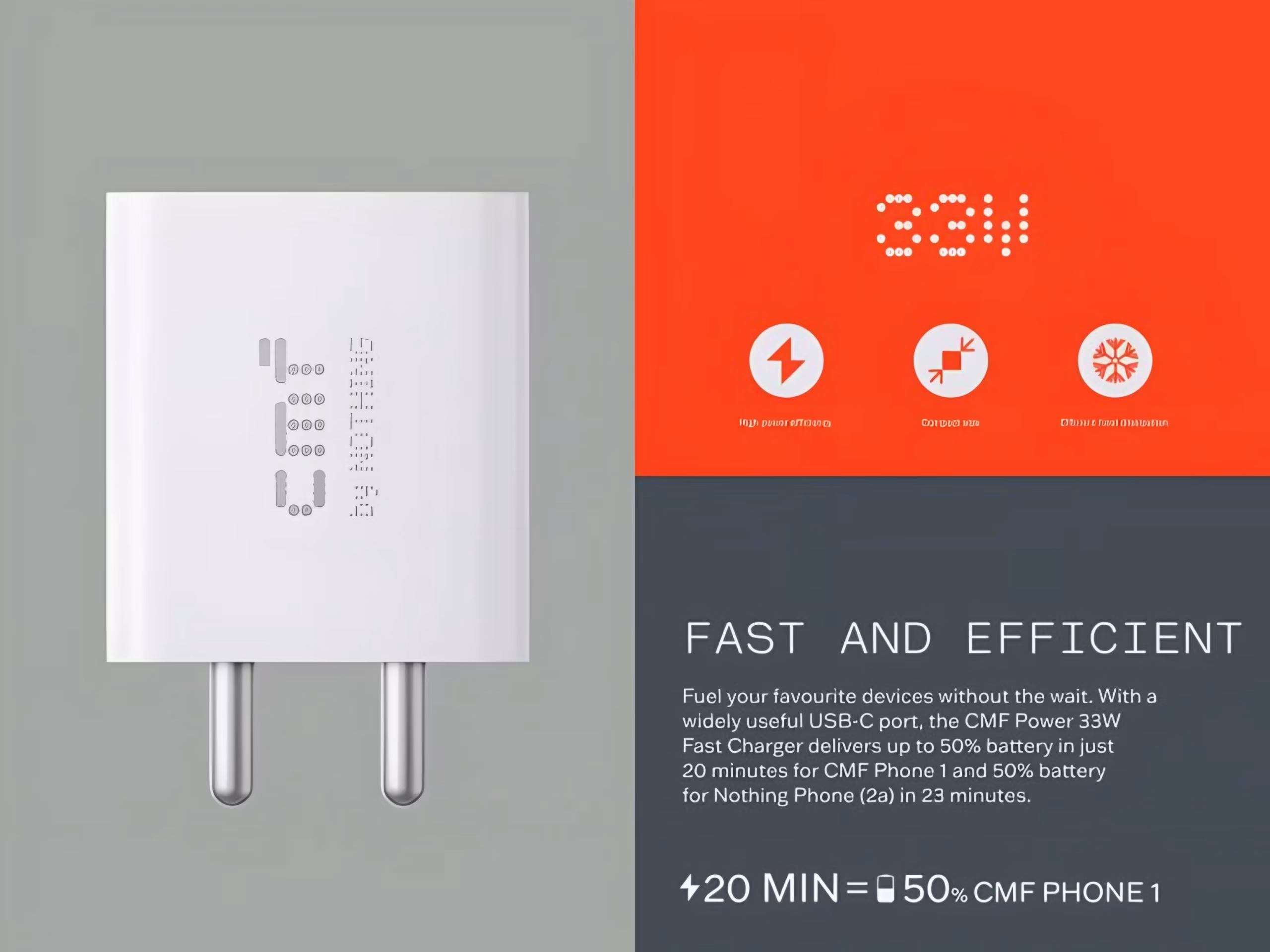 Official CMF by Nothing 33W Power Adapter – Fast USB-C Charger for Phone and Tablet